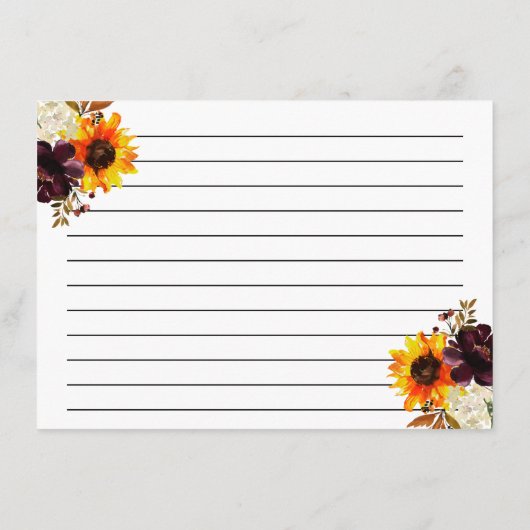 秋花ブライダルシャワーレシピカード エンクロージャーカード (裏面)