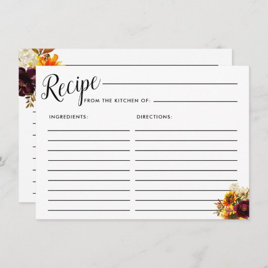 秋花ブライダルシャワーレシピカード エンクロージャーカード (正面/裏面)