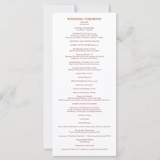 秋花模様カトリック結婚式 プログラムミサ (裏面)