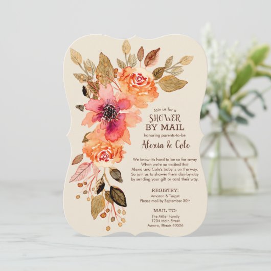 秋花模様ベビーシャワーbyメール招待状 (スタンド正面)