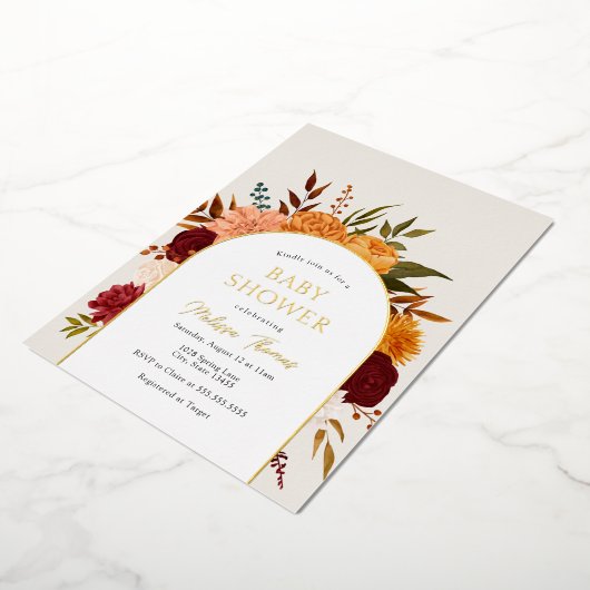 秋花模様メンズアーチベイビーシャワーフォイル招待状 箔招待状 (回転した状態)