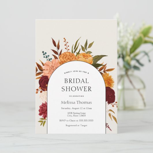 秋花模様メンムスアンドマリゴルドアーチブライダルシャワー 招待状 (スタンド正面)