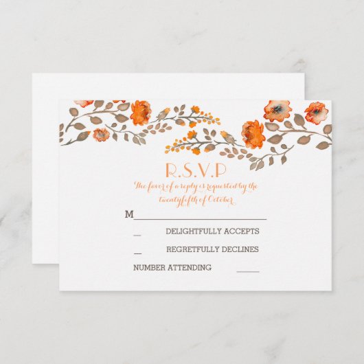 秋花水彩絵を描式RSVPカード 出欠カード (正面/裏面)