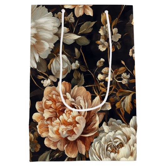 秋花秋の植物性ヴィンテージ模様 ミディアムペーパーバッグ (裏面)