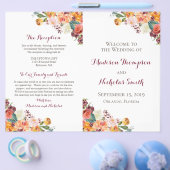 秋花結婚式 プログラムブックレット、オレンジピンク チラシ (シングル)