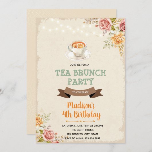 秋茶とブランチパーティの招待状 招待状 (正面/裏面)