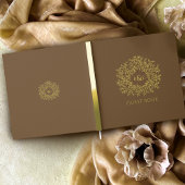 秋茶色金ゴールド葉モノグラム結婚ズ ゲストブック