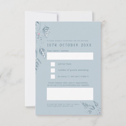 秋草の果実ブルーレッド結婚の応答RSVP 出欠カード (裏面)