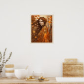 秋葉の女に落ちるオレンジ色のガウン女 ポスター (キッチン)