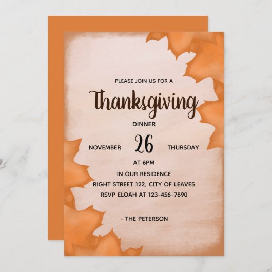 秋葉の招待状 – 感謝祭ディナー 招待状 (正面/裏面)