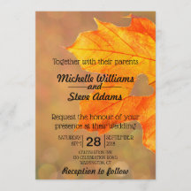 秋葉付きハート結婚式招待状