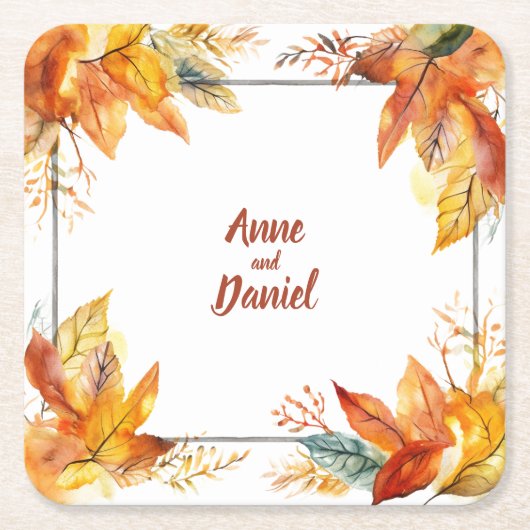 秋葉広場パーソナライズされた結婚Coasters スクエアペーパーコースター (正面)
