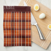 秋葉樹オレンジブラウン幾何学模様 キッチンタオル (四つ折り)