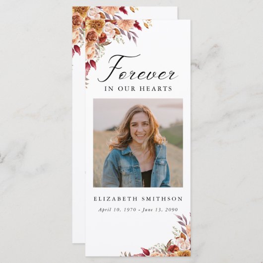 秋葬儀永遠に私たちのハート詩祈りの言葉 (正面/裏面)