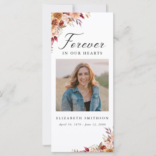 秋葬儀永遠に私たちのハート詩祈りの言葉 (正面)