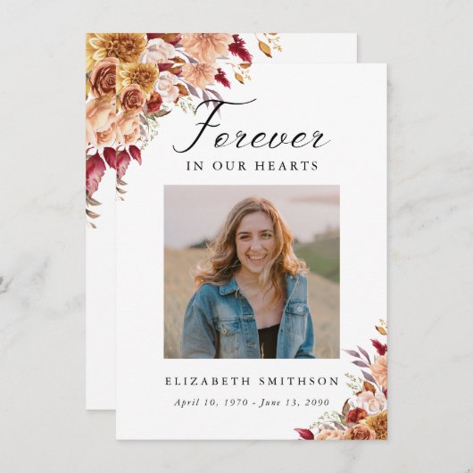 秋葬儀永遠に私たちのハート詩祈りの言葉 (正面/裏面)