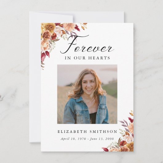 秋葬儀永遠に私たちのハート詩祈りの言葉 (正面)