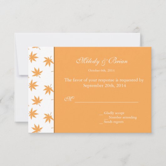 秋装飾グラフィック葉イエローズ結婚式RSVP 出欠カード (正面)