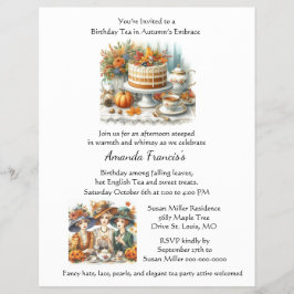 秋誕生日ティーパーティの招待状 チラシ