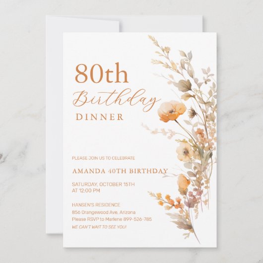 秋誕生日ディナー招待状 – 秋フローラ 招待状 (正面)