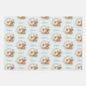 秋誕生日ボーイキュートベアーパンプキンズブルーベージュ ラッピングペーパーシート (正面)