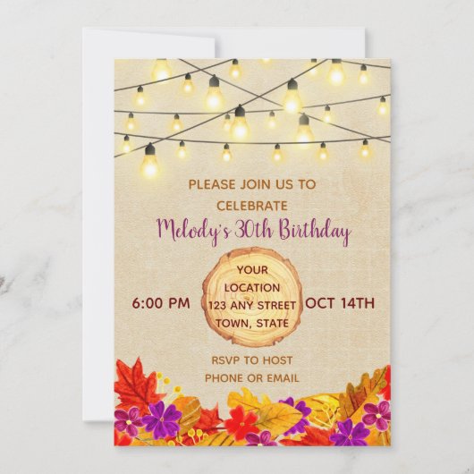 秋誕生日招待状 招待状 (正面)