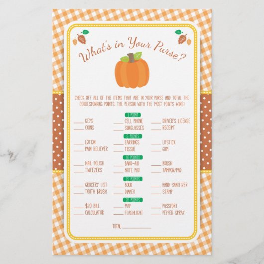 秋財布の赤ちゃんシャワーゲームフライヤーの中身 (正面)