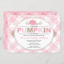 秋赤ちゃんシャワーピンク金ゴールドカボチャ女の子シャワー 招待状