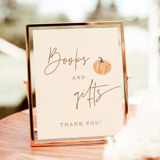 秋赤ちゃんシャワー本とギフトサイン、カボチャ ポスター