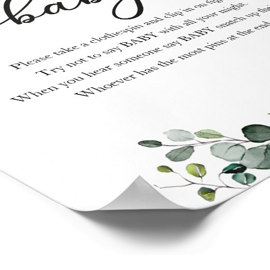 秋赤ちゃんシャワー緑のベビーの標識を言わない ポスター (角)