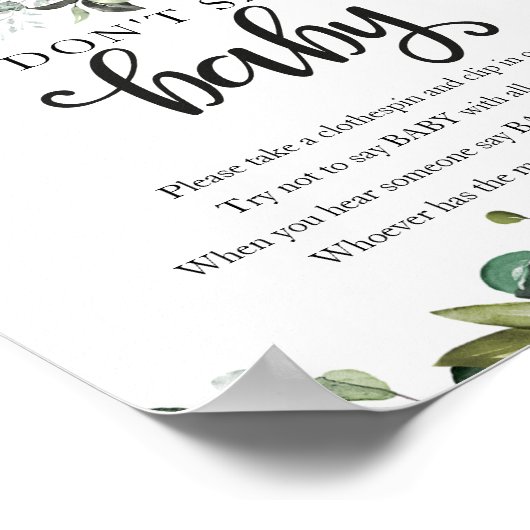 秋赤ちゃんシャワー緑のベビーの標識を言わない ポスター (角)