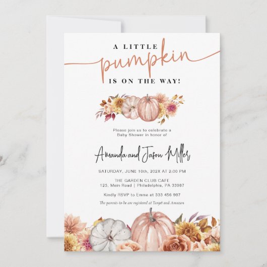 秋赤ちゃんシャワー花とカボチャ セーブザデート (正面)