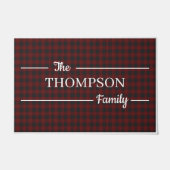 秋赤と黒の格子縞の家族の名歓迎 ドアマット (正面)
