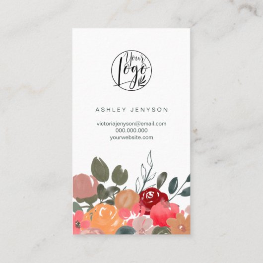 秋赤フローラの水の色のロゴオーダ感謝していーユー 名刺 (裏面)