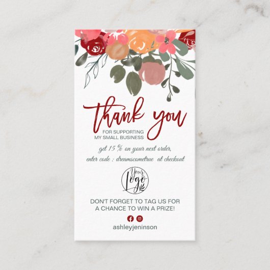 秋赤フローラの水の色のロゴオーダ感謝していーユー 名刺 (正面)