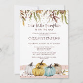 秋赤面ピンク金ゴールドカボチャ赤ちゃんシャワー 招待状 (正面)