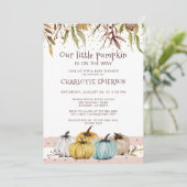秋赤面ピンク金ゴールドカボチャ赤ちゃんシャワー 招待状 (スタンド正面)
