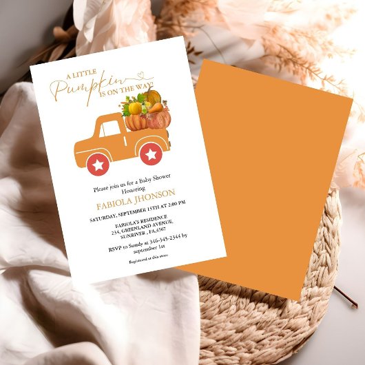秋車カボチャのベビーシャワー 招待状