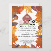 秋農業動物納屋周囲の庭ドライブバイベビーシャワー 招待状 (正面)