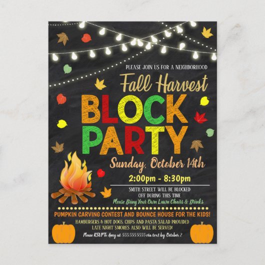 秋近傍ブロックパーティー招待状 ポストカード (正面)