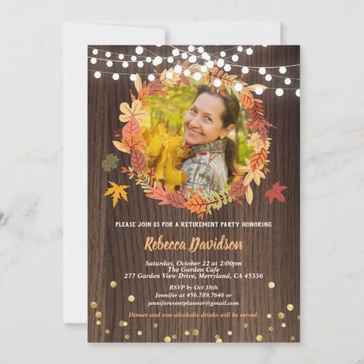 秋退職パーティー感謝祭の田舎の写真 招待状 (正面)