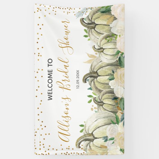 秋金ゴールドとホワイトカボチャブライダルシャワーバナー 横断幕 (縦)