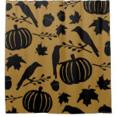 秋金ゴールドオレンジイエローブラッククロウオータムカボチャ シャワーカーテン (正面)