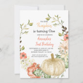 秋金ゴールドグリッターパンプキン第1誕生日招待状 招待状 (正面)
