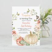 秋金ゴールドグリッターパンプキン第1誕生日招待状 招待状 (スタンド正面)