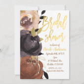 秋金ゴールドブライダルシャワーはっきりした花モダンフローラ 招待状 (正面)