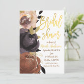 秋金ゴールドブライダルシャワーはっきりした花モダンフローラ 招待状 (スタンド正面)