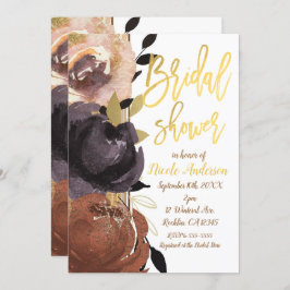 秋金ゴールドブライダルシャワーはっきりした花モダンフローラ 招待状