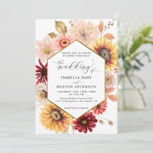 秋金ゴールドワイルドフラワーズブルガンカラフルディ結婚ズ 招待状 (スタンド正面)