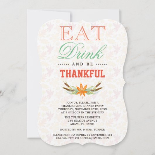 秋金ゴールド感謝の感謝の感謝祭賛美感謝 招待状 (裏面)